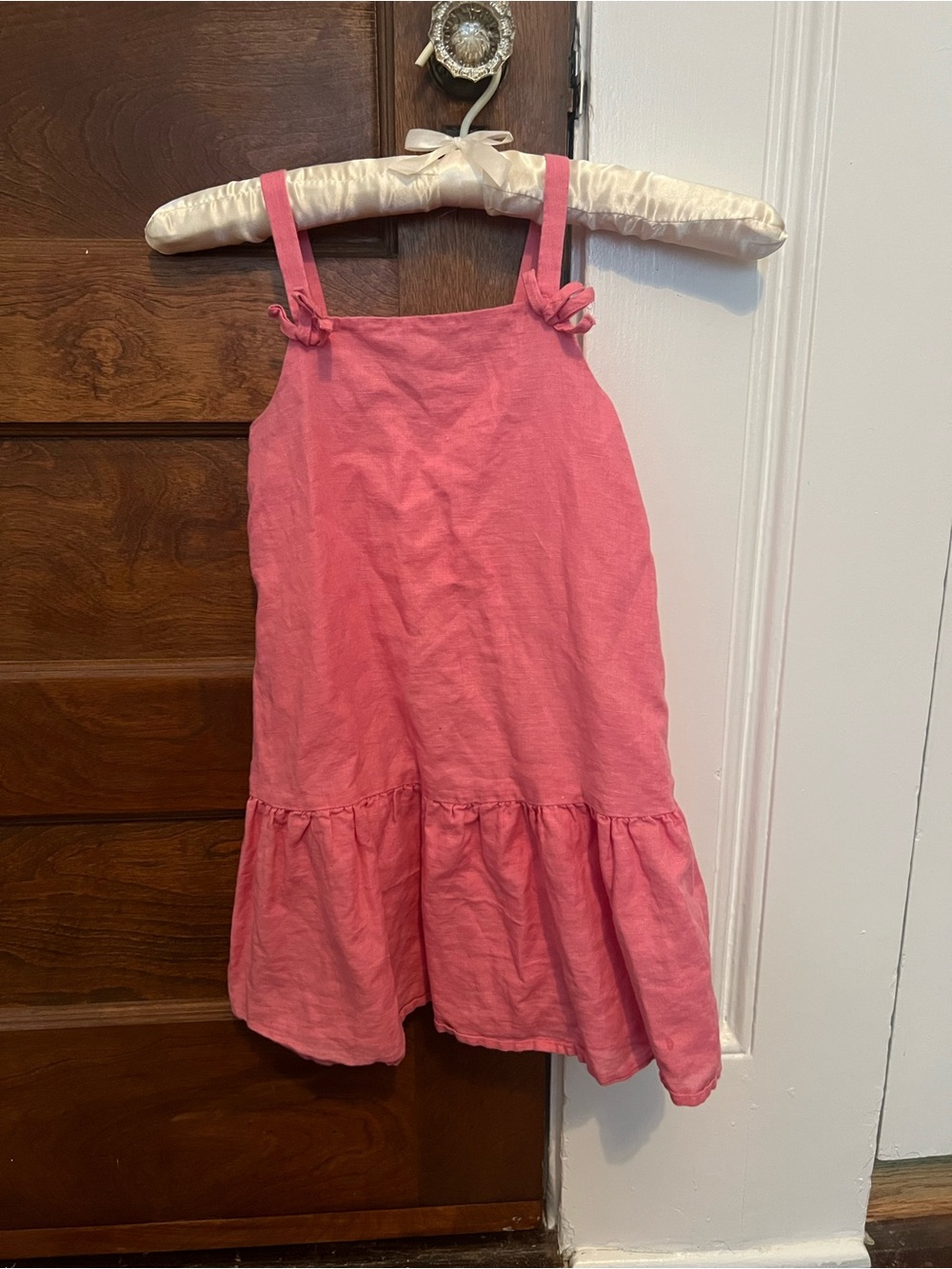 Girls' Pink linen blend Summer Sundress - Cute Knot-Strap Design